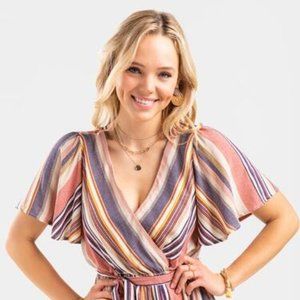 Francesca's Amie Pinstripe Surplice Romper - L (Like New)